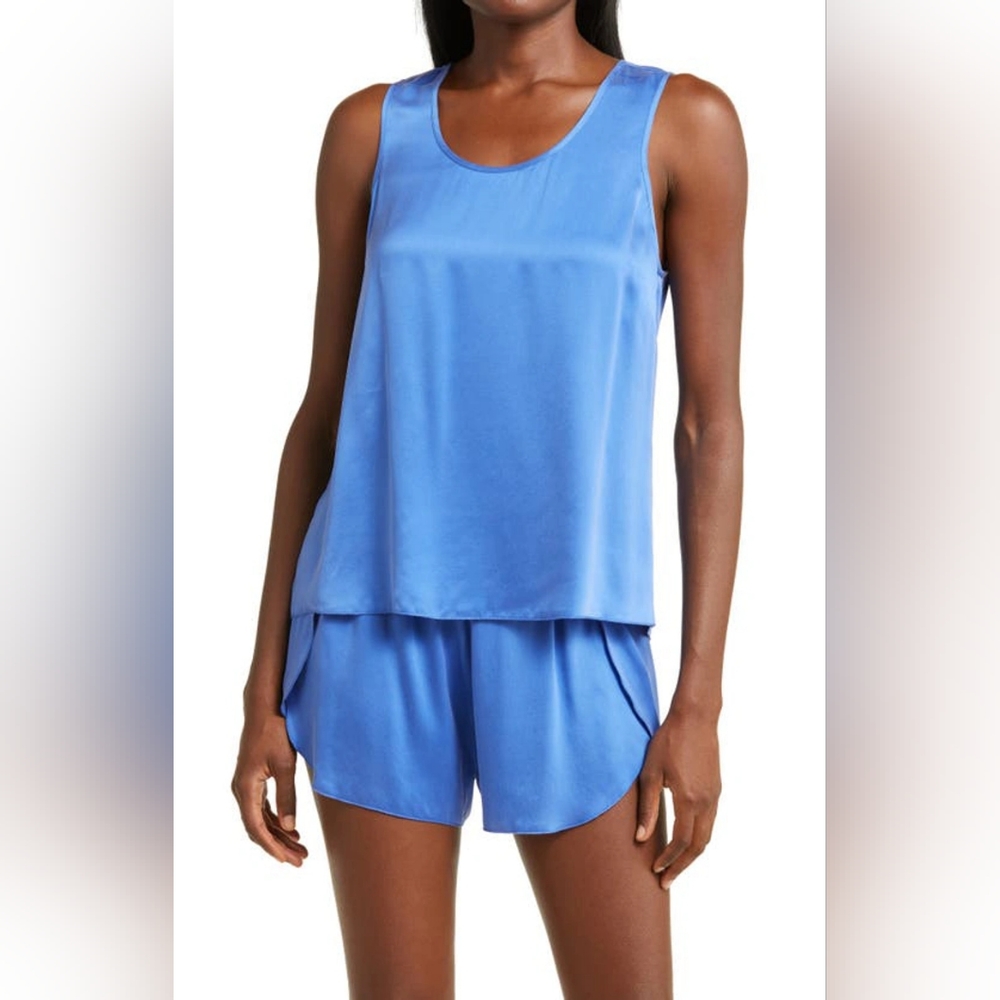 Anthropologie x Lunya purple 100% silk pajama set - tank and shorts